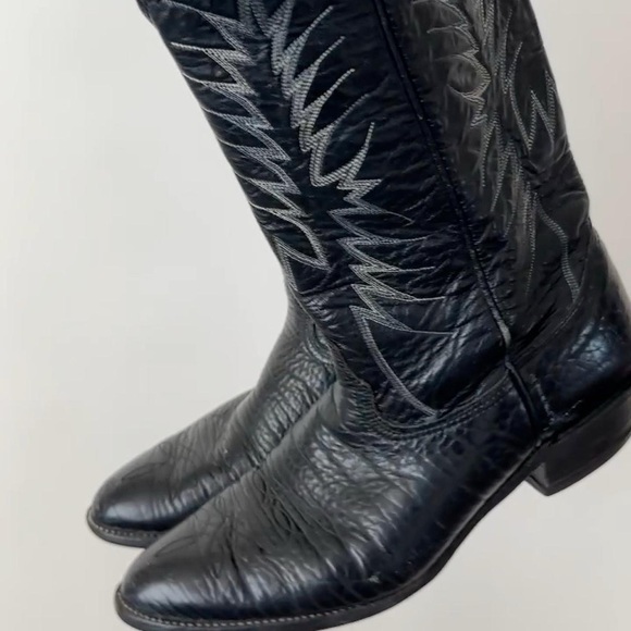 VINTAGE 1990S WESTERN BLACK LEATHER COWBOY BOOTS By Nocona Size- Men's 10D - Picture 9 of 10